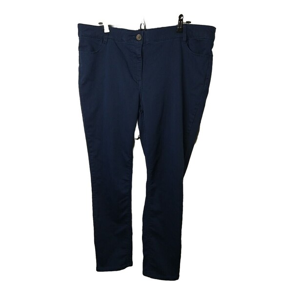 Violets And Roses Navy Straight Zip Button Elastic Waist Pants. Size 14W - Picture 1 of 13